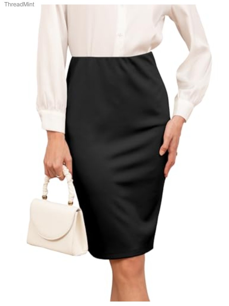 High Waist Stretch Pencil Skirt Business Formal Midi